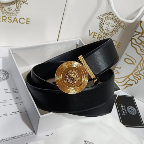 Versace Belt with a Black Strap and Gold Buckle