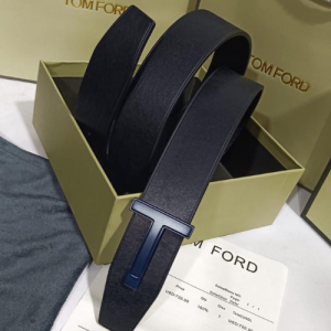 Tom Ford Belt with a Black Strap and Blue "T" Buckle