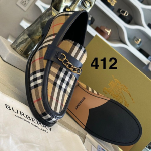 Burberry Loafers with a Beige and Blue Check Pattern