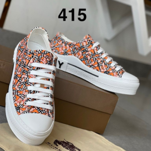 Burberry Sneakers with an Orange, Black, and White Graphic Pattern