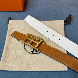 Hermes Belt with a White and Brown Pattern