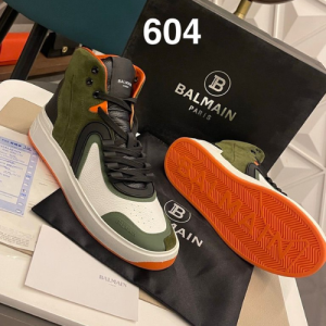 Balmain High-Top Sneakers in White, Green, Black, and Orange