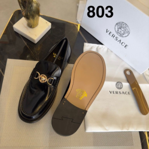 Versace Loafers in Black Leather with Gold Detailing