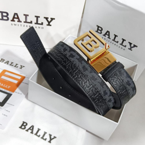 Bally Belt with a Black Pattern and a Gold Buckle