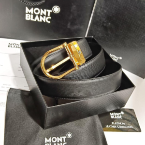 Mont Blanc Belt with a Black Leather Strap and a Gold Buckle