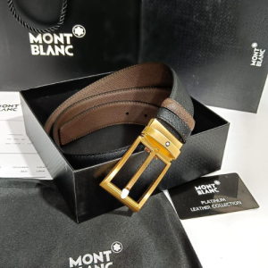 Mont Blanc Belt with a Black and Brown Leather Pattern and a Gold Buckle