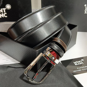 Mont Blanc Belt with a Black Leather Strap and a Silver Buckle