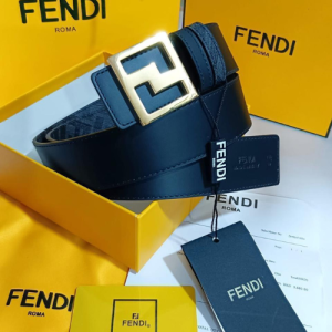 Fendi Belt with a Black Leather Design and a Gold Colored Buckle