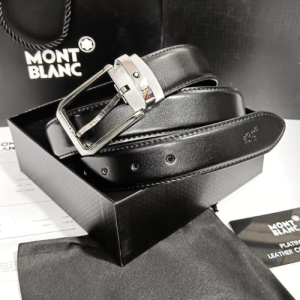 Montblanc Belt with a Black Leather Design and a Silver Colored Buckle