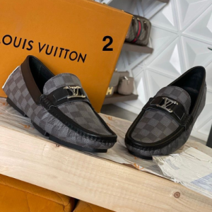 Louis Vuitton Loafers with a Gray and Black Checkered Pattern