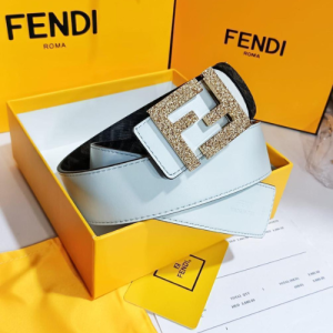 Fendi Belt with a White and Gold Design