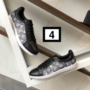 Louis Vuitton Sneakers with a Black and Gray Monogram Pattern