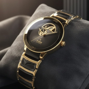 Rado Watch With a Black and Gold Design and a Skeleton Dial