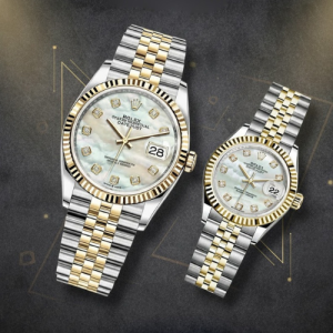 Rolex Couple Datejust Dual Tone White Gold Pearl Face Watch