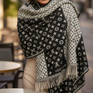 Louis Vuitton Stole With Black and White Monogram Pattern