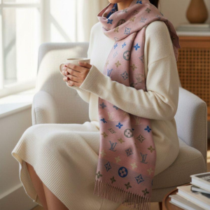 Louis Vuitton Monogram Stole With Soft Pink Base and Multicolor Logo Detailing