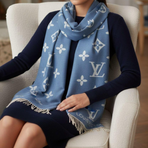 Louis Vuitton Stole in Blue With White Floral Patterns