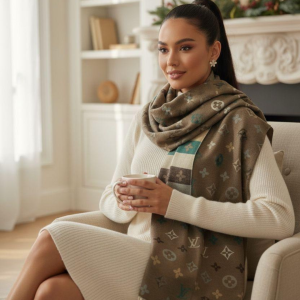 Louis Vuitton Stole With a Brown and Teal Pattern