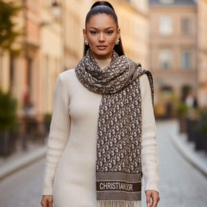 Christian Dior Stole With a Brown and Beige Pattern