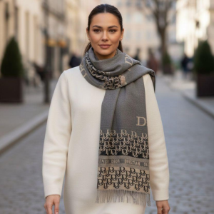 Christian Dior Monogram Stole With Grey and Beige Tones