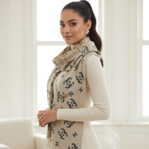 Chanel Stole With a Beige and Black Pattern