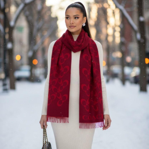 Coach Stole With a Red and Burgundy Pattern