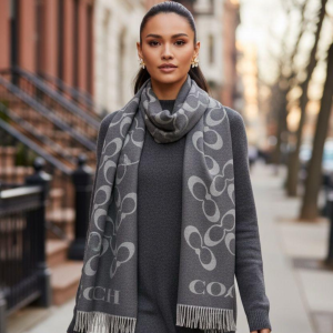 Coach Stole With a Gray and Light Gray Pattern