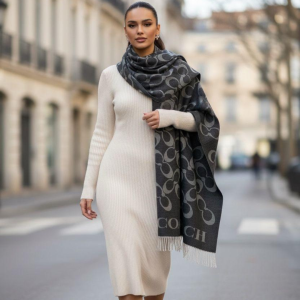 Coach Stole With a Black and Gray Pattern