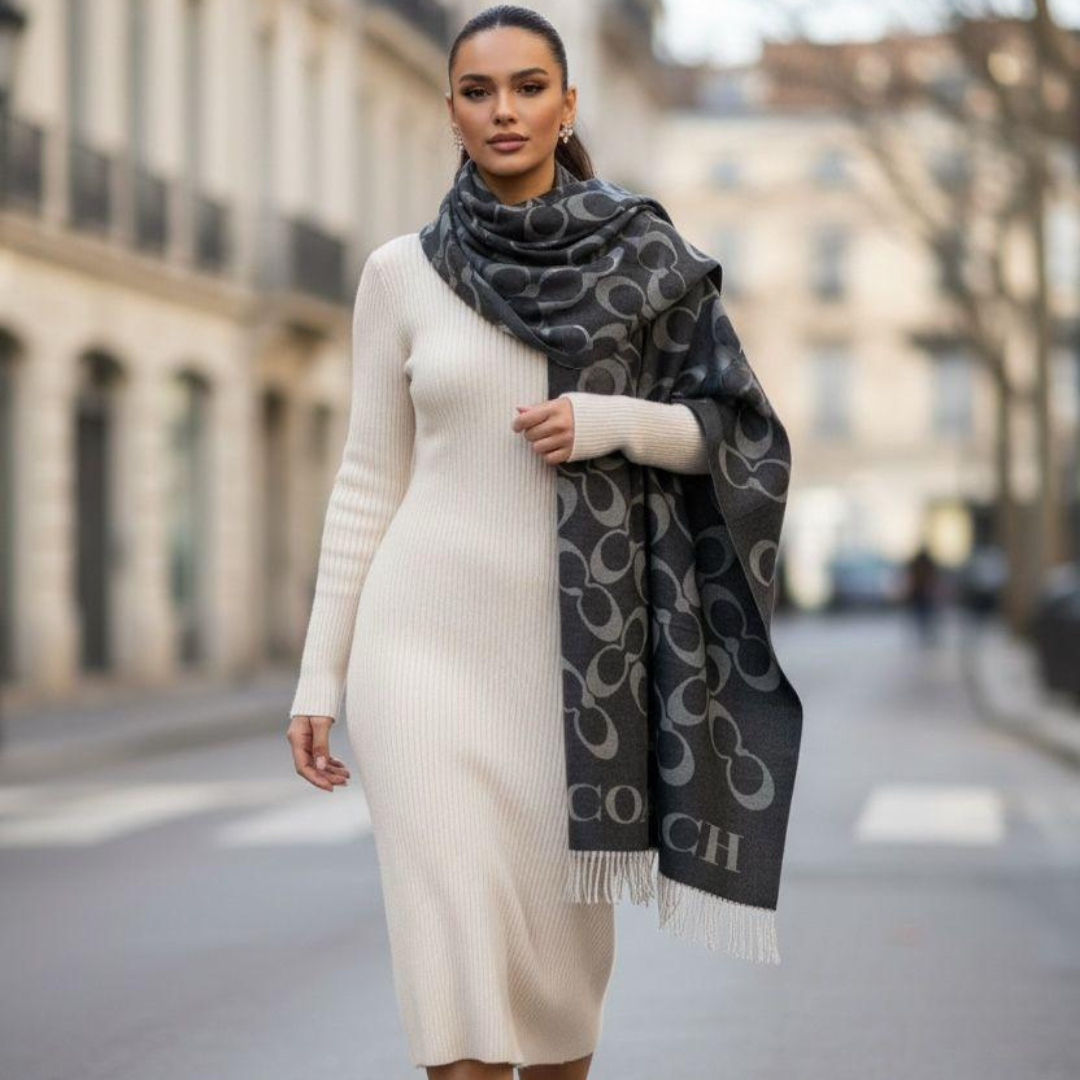 Coach Stole With a Black and Gray Pattern