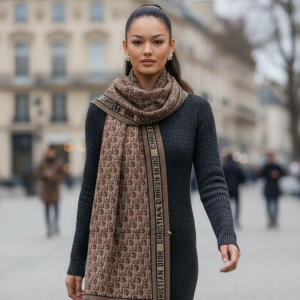 Christian Dior Stole With a Brown And Beige Pattern