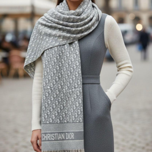 Christian Dior Stole With a Gray And Light Gray Pattern
