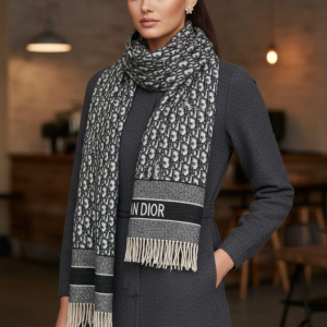 Christian Dior Stole With a Black And White Pattern