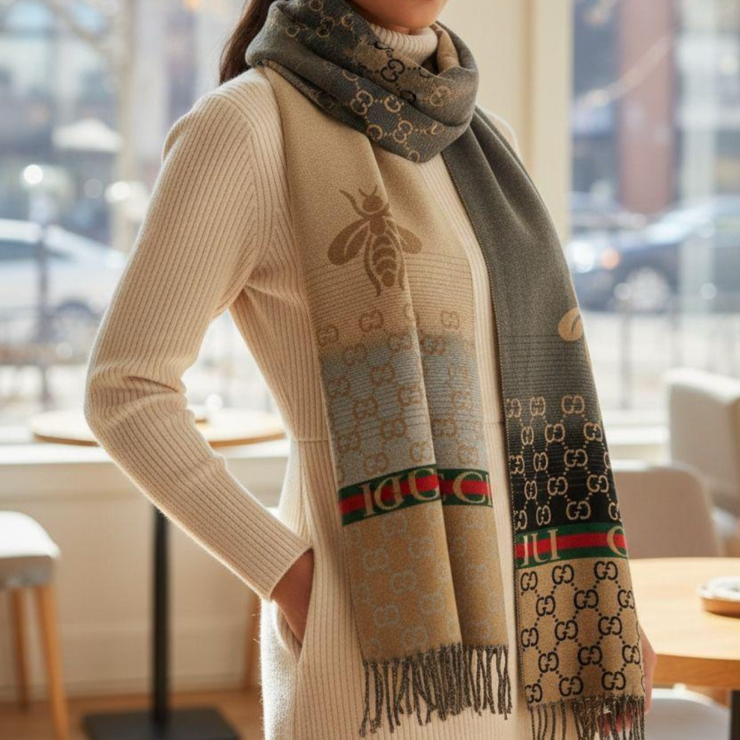 Gucci Stole With a Beige And Gray Pattern