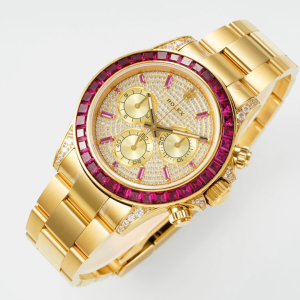 Rolex Cosmograph Daytona 18k Yellow Gold Ruby Bezel And a Diamond Swiss ETA