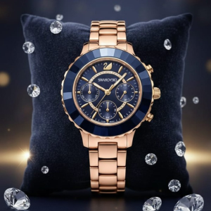 Swarovski Watch With a Rose Gold Finish And a Deep Blue Dial