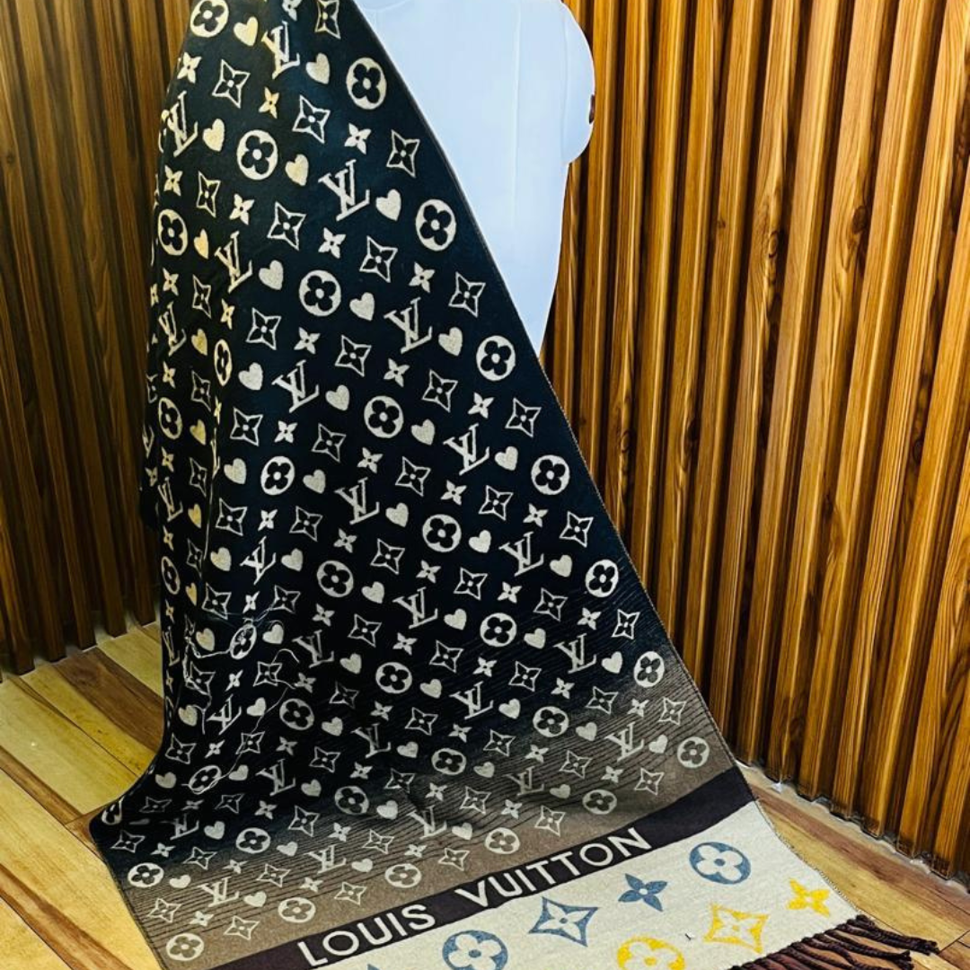 Louis Vuitton Stole With a Black And Cream Monogram Pattern