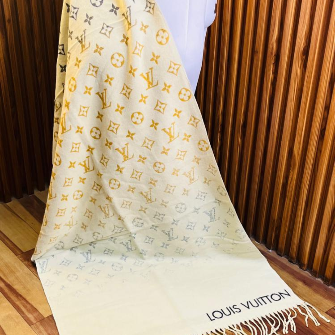 Louis Vuitton Stole With a Cream And Gold Monogram Pattern