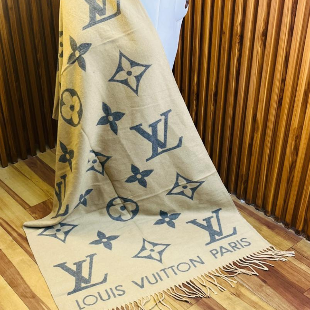Louis Vuitton Stole With a Beige And Blue Monogram Pattern
