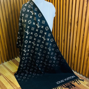 Louis Vuitton Stole With a Black Base And White Monogram Pattern