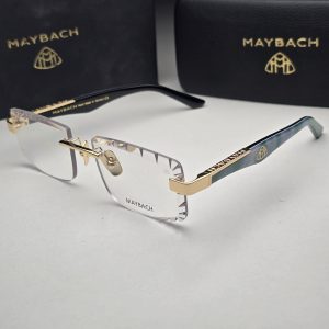 Maybach Sunglasses Rimless Rectangular In Clear With Gold Tone And Dark Green Accents