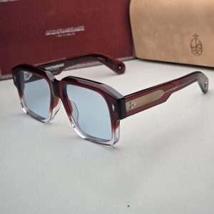 Jacques Marie Mage Square Frame Acetate Sunglasses In Red Gradient With Light Blue Lenses