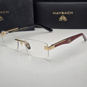 Maybach Rimless Rectangular Sunglasses With Gold Tone Metal And Burgundy Temples