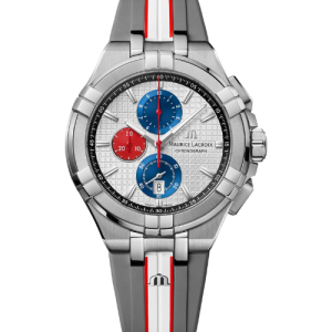 Maurice Lacroix Chronograph Watch With a Silver, Blue, And Red Design