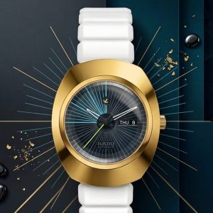 Rado Gold Square Watch With White Strap