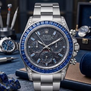 Rolex Cosmograph Daytona With A Blue Sapphire-Set Bezel And Black Textured Dial