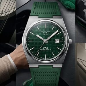 Tissot Stainless Steel Watch With Green Textured Dial