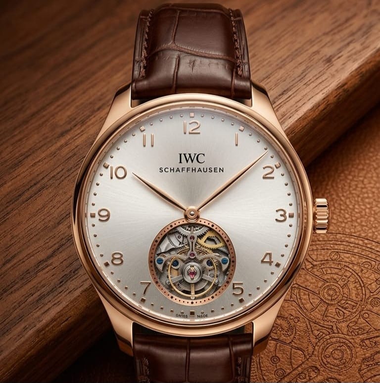 IWC Rose-Gold Watch With Brown Leather Strap