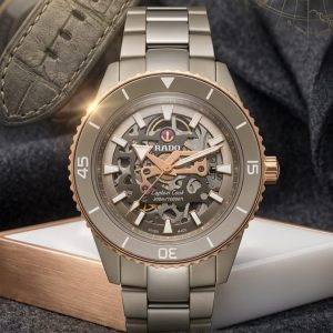 Rado Skeleton Stainless Steel Watch In Taupe And Rose Gold Tone