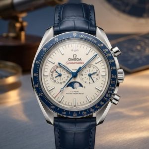 Omega Speed Master Watch With Blue And White Accents