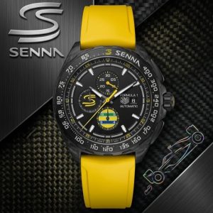 TAG Heuer Senna Chronograph With A Black Dial And Yellow Rubber Strap